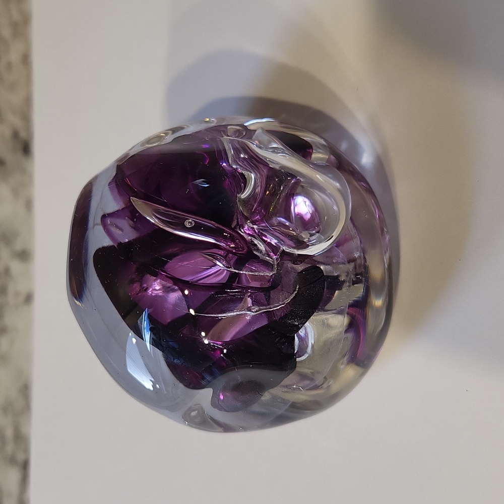 Brian Lonsway Signed Blown Glass Vintage Purple Paperweight